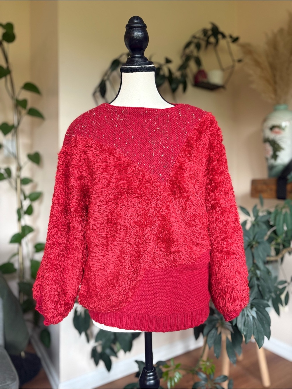 Vintage The Beene Bag Wool Blend Fluffy and Knit Red Sweater